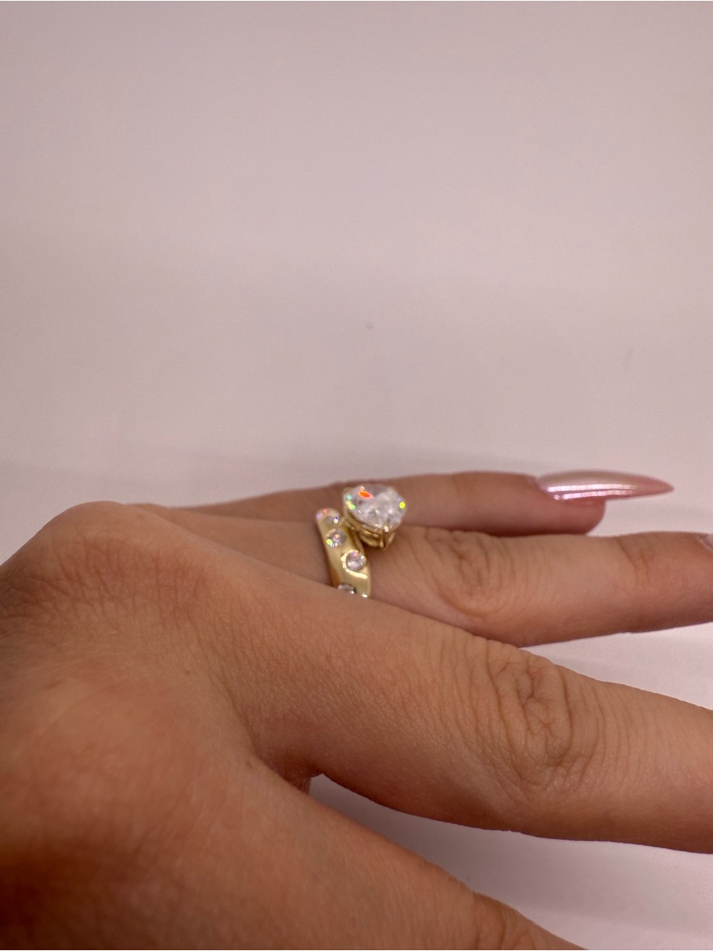 3.07 carat F VS1 pear east west with polka dot band diamond engagement ring - Picture 10 of 12